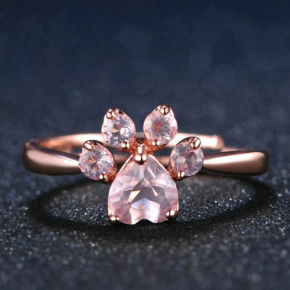 Cutest Paw Natural Rose Quartz Ring (adjustable to fit any finger)