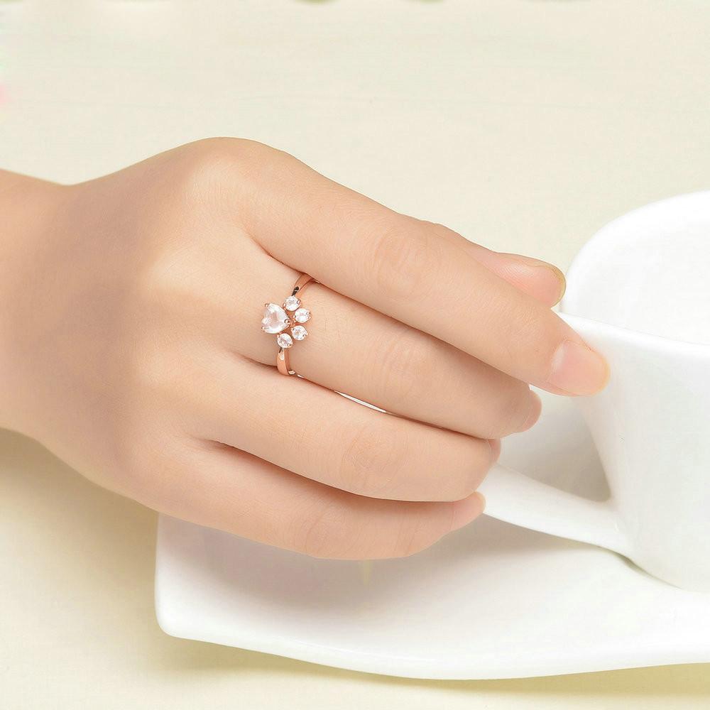 Cutest Paw Natural Rose Quartz Ring (adjustable to fit any finger)